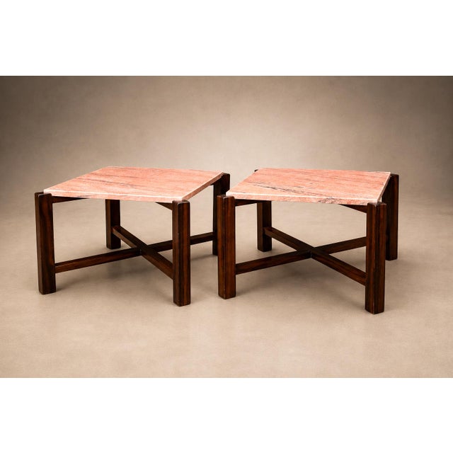 Pink Pair of Brazilian Modern Side Tables in Rosewood and Pink Granite, Brazil, 1960s For Sale - Image 8 of 18