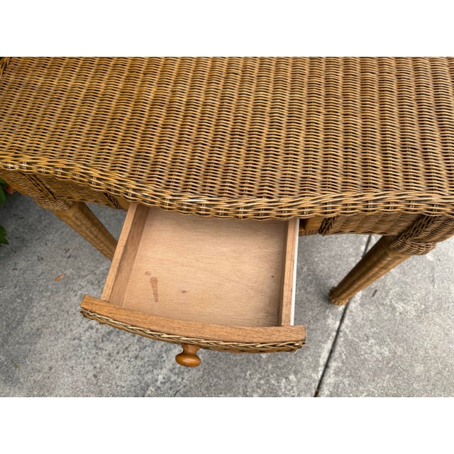 Vintage Wicker & Rattan Vanity Table With Oval Mirror and Drawer For Sale In Naples, FL - Image 6 of 15
