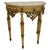 Elegant Italian demi-lune console table crafted in carved polychromed wood and topped with a shaped marble surface. Raised...