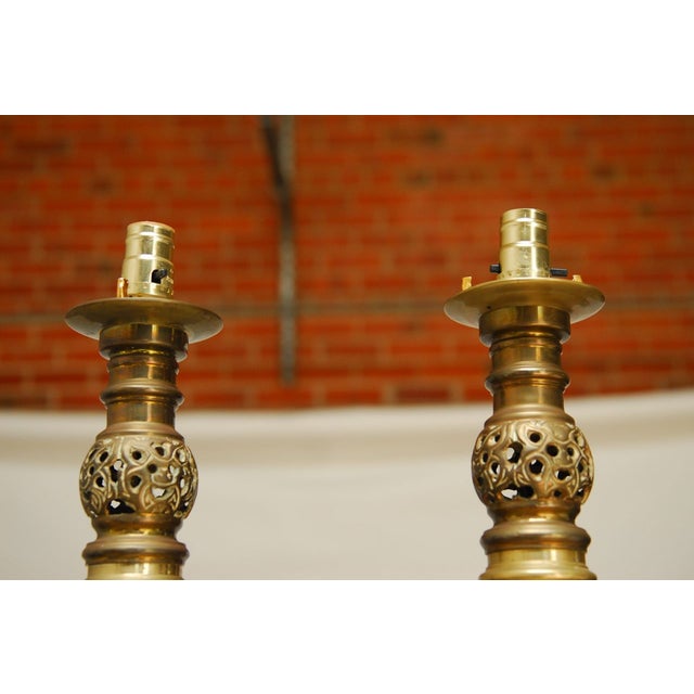 Chinese Brass Candlestick Floor Lamps - A Pair | Chairish
