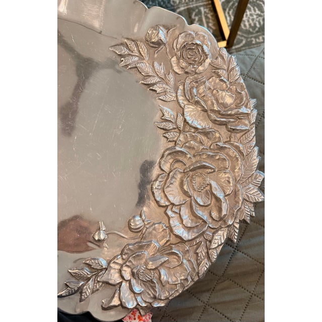 Arthur Court Arthur Court 1991 Large Botanical Relief Aluminum Entertaining Trays by Designer Susan Stocking– Set of 2 For Sale - Image 4 of 6