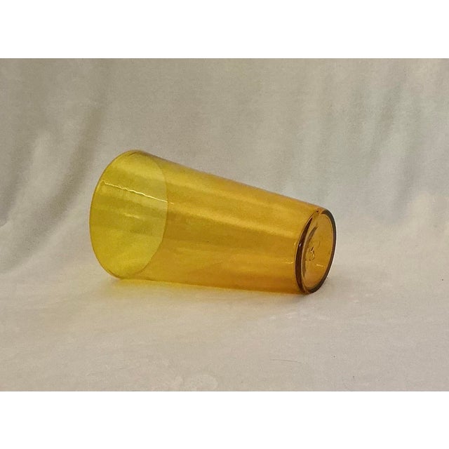 Large Vintage Mid Century Attributed to Blenko Hand Blown Art Glass Vase Yellow With Honey-Gold Tones For Sale In Greenville, SC - Image 6 of 12
