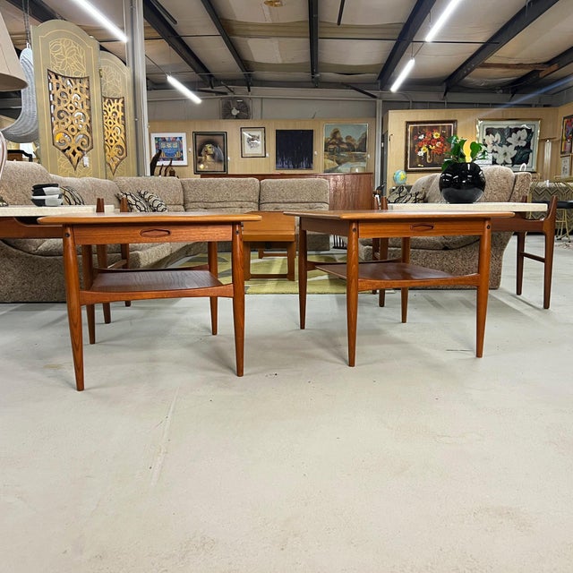 Wood Pair Danish Teak Side Tables With Drawers 1960s For Sale - Image 7 of 10