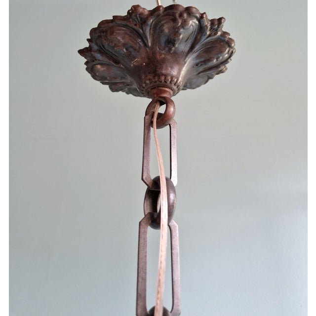 Metal Art Deco Pendant Light in Molded & Pressed White Opaline Glass, 1930s For Sale - Image 7 of 13