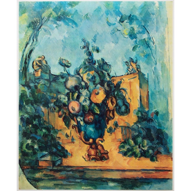 A rare period vintage full-color print of oil painting "Large Vase in the Garden" by Paul Cezanne from a First Edition art...