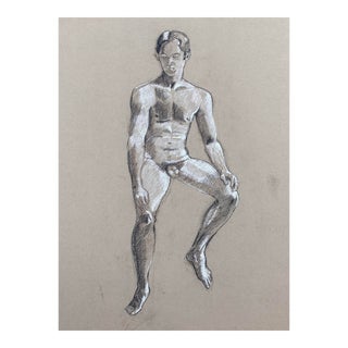 Ron Yrabedra Seated Male Nude Drawing For Sale