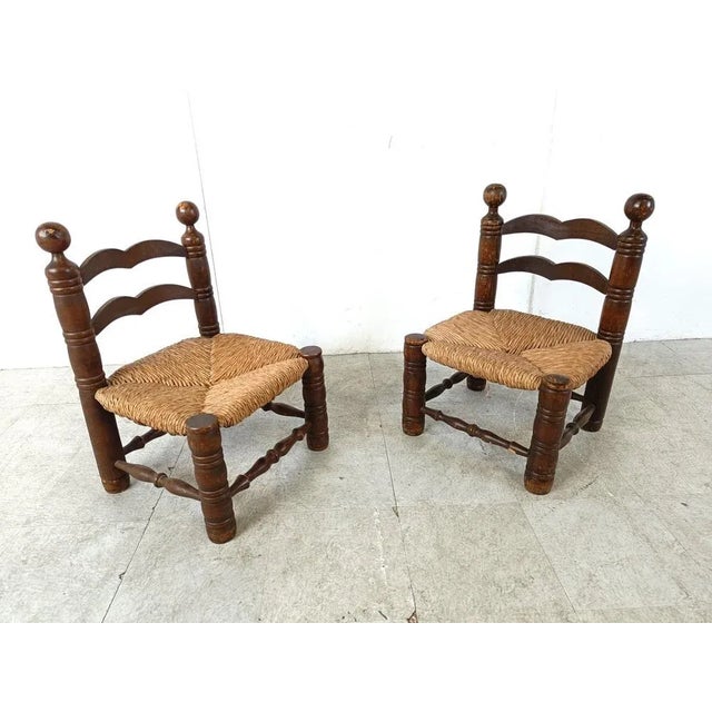 Wood Set of Brutalist Children Chairs in the style of Charles Dudouyt, 1960s For Sale - Image 7 of 7