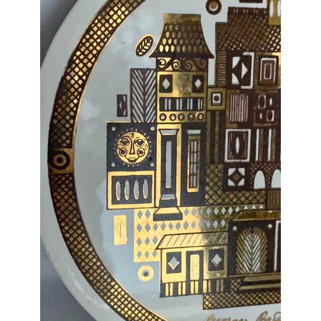 Georges Briard Vintage Mid-Century Modern Georges Briard Raised Gold on Porcelain Trivet For Sale - Image 4 of 11