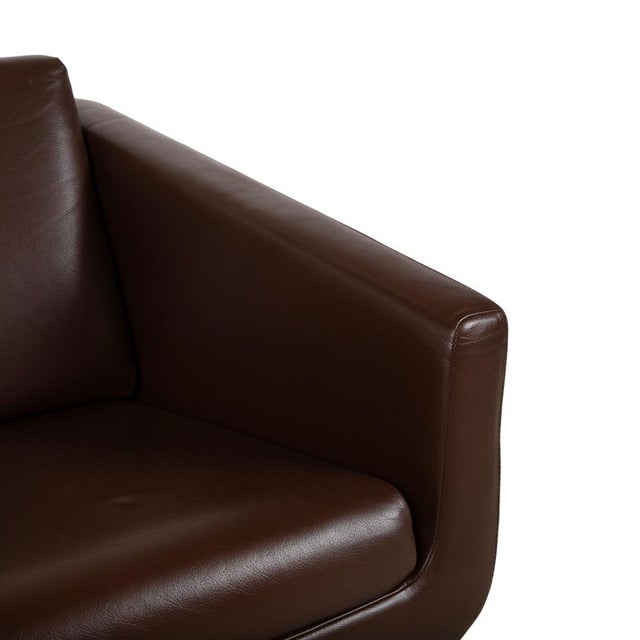 Pavo Leather Chrome Armchair in Brown with Manual Reclining Function by FSM For Sale - Image 9 of 18