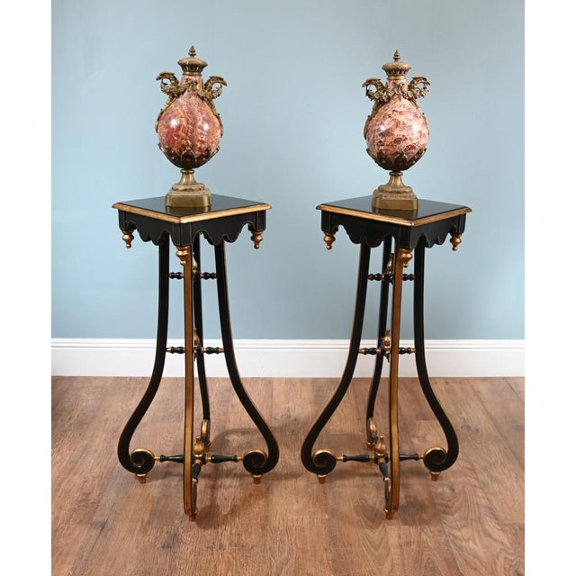 Arts and Crafts Lacquered Pedestal Stands, Set of 2 For Sale - Image 12 of 12