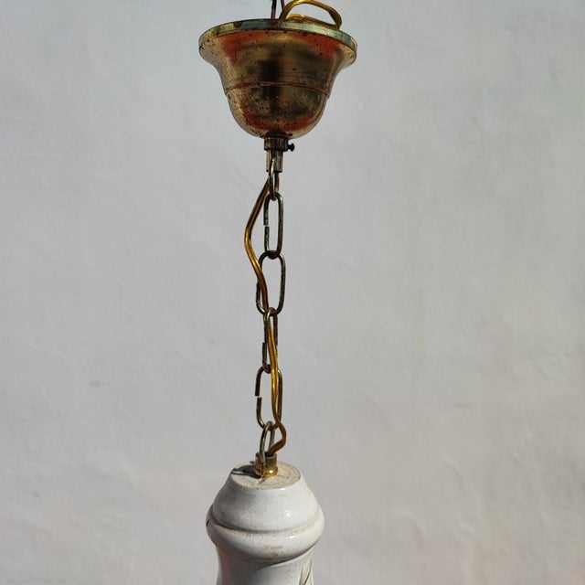 Single Bowl Pendant in Silk-Screened Glass with Leaf Decoration For Sale - Image 4 of 6