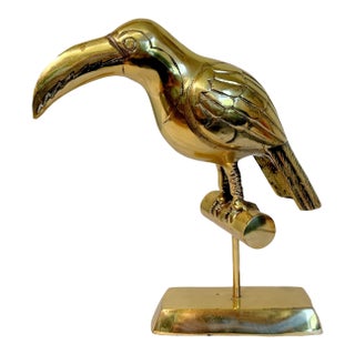 Vintage Mid Century Exoticism Brass Tropical Toucan Bird Sculpture Figurine For Sale