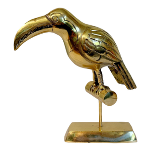 Vintage Mid Century Exoticism Brass Tropical Toucan Bird Sculpture Figurine