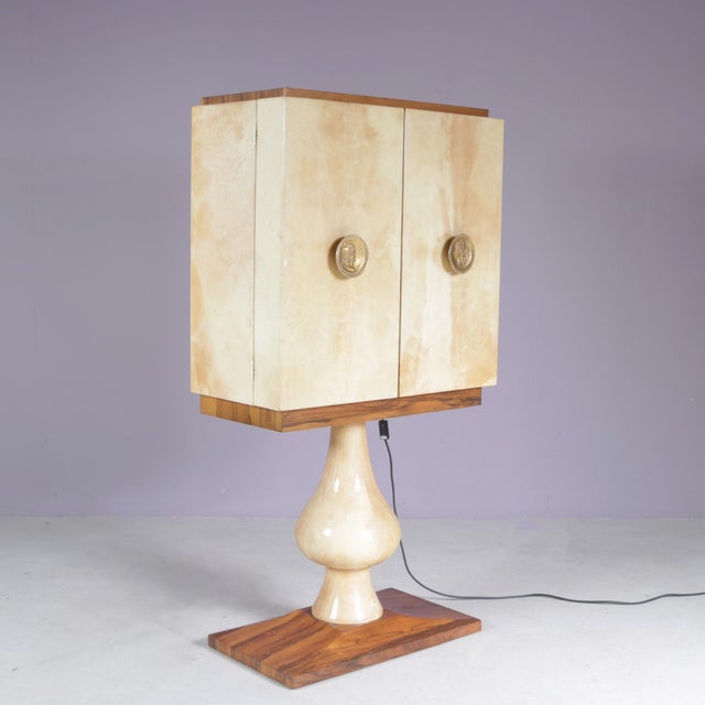 Italian Goatskin Bar Cabinet on Pedestal Base by Aldo Tura, 190s For Sale - Image 11 of 18