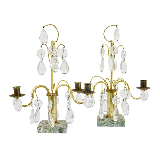 Metal Mid-Century Brass and Cut Glass Decorative Candlesticks, 1960, Set of 2 For Sale - Image 7 of 7