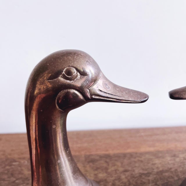 Vintage Brass Duck Bookends - Made in Korea For Sale - Image 4 of 5