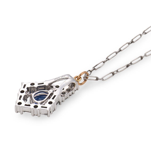 Vintage Tanzanite Diamond 18k White Gold Pendant Necklace For Sale In Los Angeles - Image 6 of 6