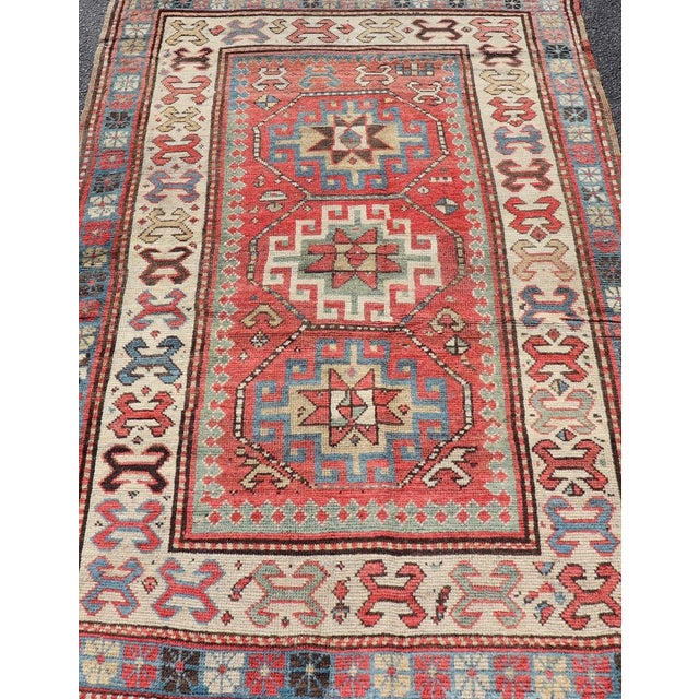 Late 19th Century Antique Caucasian Kazak Rug With Sub-Geometric Medallion's Design For Sale - Image 5 of 10