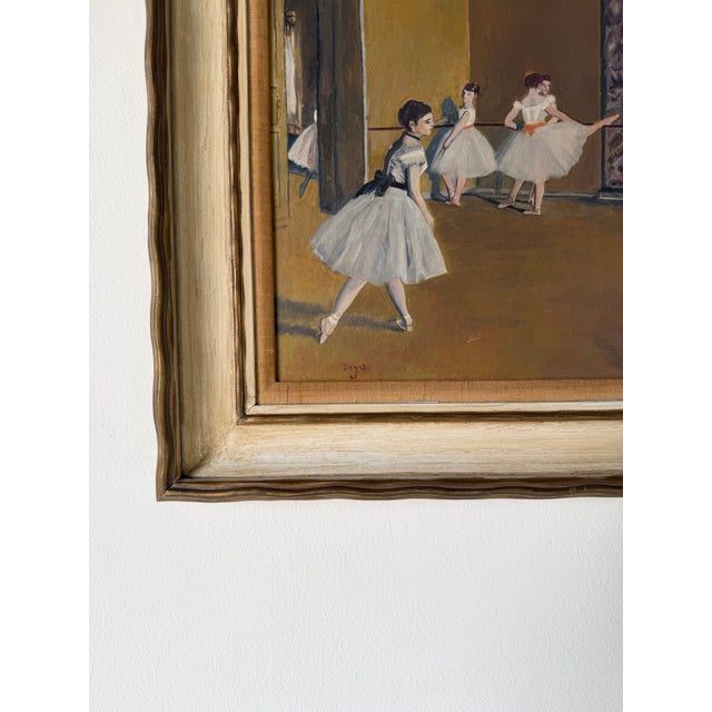 Brown Vintage Edgar Degas Ballet Dancers Reproduction Oil on Board Painting, Framed For Sale - Image 8 of 11