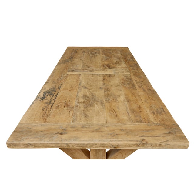 Wood Large Oak Frame Dining Table For Sale - Image 7 of 12