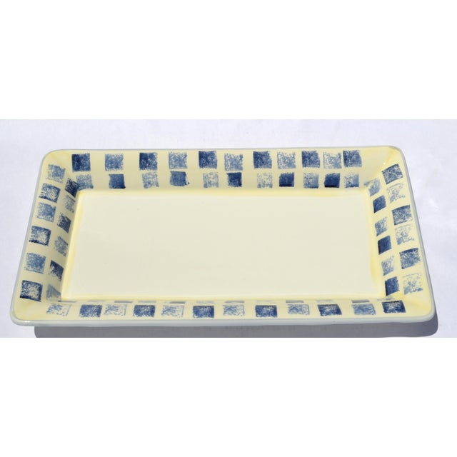 Dansk 1980s Dansk Italy Ceramic Glazed Blue Checkered Rectangular Serving Platter For Sale - Image 4 of 16