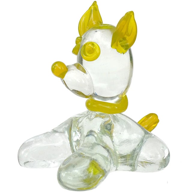 Mid 20th Century Murano Fratelli Toso Vintage Clear Yellow Italian Art Glass Puppy Dog Paperweight Figure Sculpture For Sale - Image 5 of 5