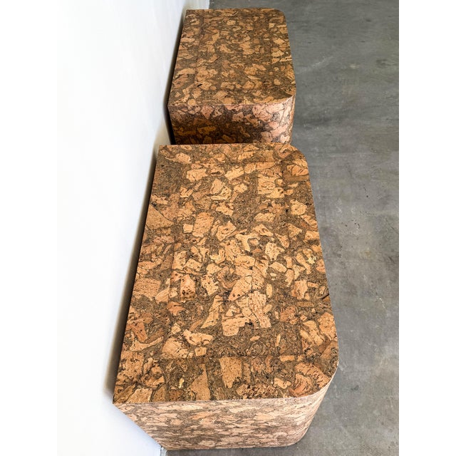 Vintage 1970s Mid Century Modern Pair of Cork Nightstands Burlwood For Sale - Image 10 of 12