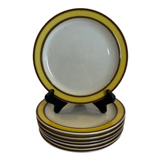 Vintage 1970s Sango Rainbow Stoneware Citron Japan Salad Plates - Set of 7 For Sale