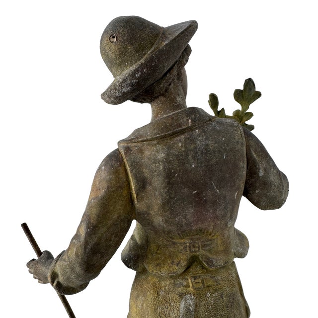 Antique French Louis Guillemin Signed Spelter “Jardinier” Sculpture For Sale - Image 15 of 17