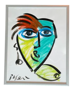 Contemporary Abstract Face Painting by Peter Keil, Framed