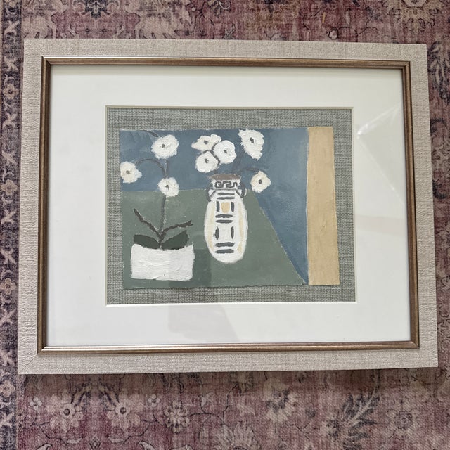 Pair of Original Acrylic Tablescape Paintings Matted and Framed. Painted on heavyweight paper, mounted on linen fabric....