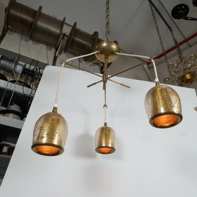 Mid-Century Modern Vintage Gold-Flecked Murano Glass Suspension Chandelier For Sale - Image 3 of 9
