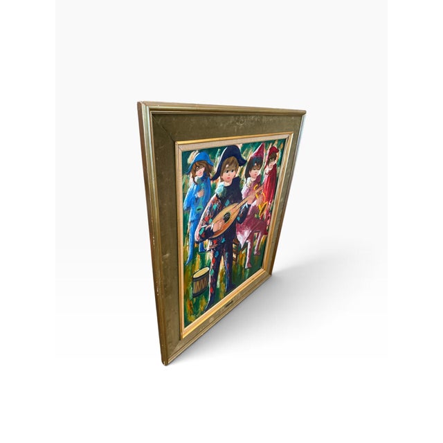 1971 Mid-Century Modern Nino Giuffrida "Carnaval D'Enfants" Oil Painting - Framed For Sale - Image 9 of 10