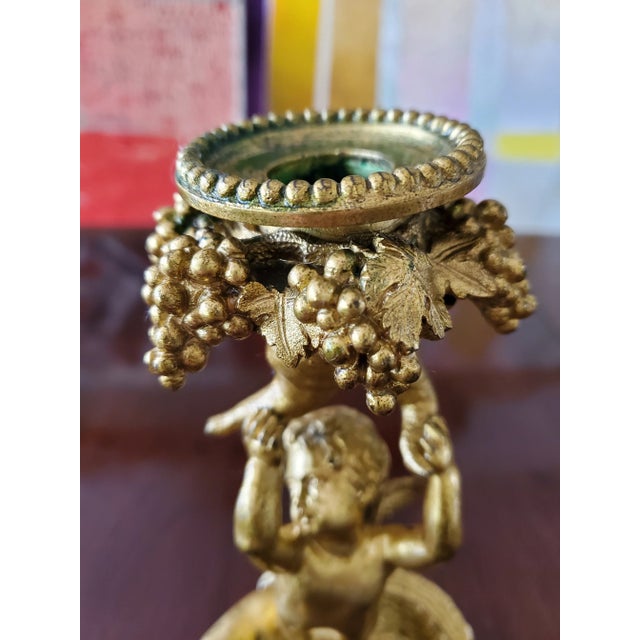 Antique French Bronze Cupid Cherub Putti Candle Holder For Sale - Image 4 of 7