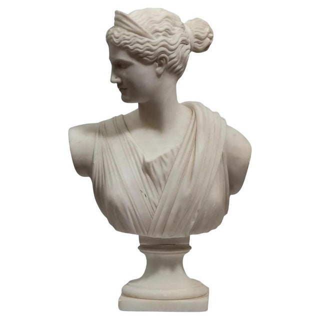 Bust of Diana the Huntress, Late 1800s-Early 1900s, Carrara Marble For Sale - Image 6 of 6