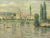 20th-century signed oil on canvas river landscape depicting a tranquil riverside village scene with a central church...