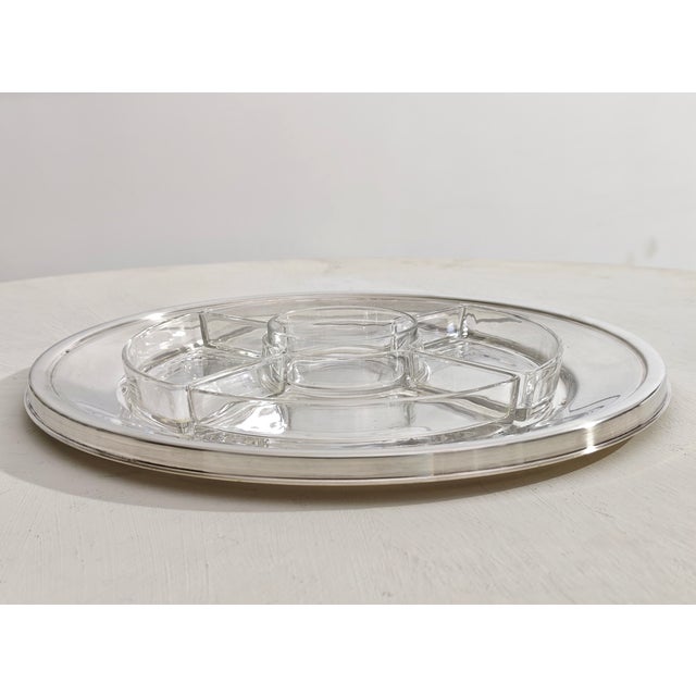 Italian Silver Plated Appetizer Serving Piece with 5 Clear Glass Sectors, 1980s For Sale - Image 9 of 11