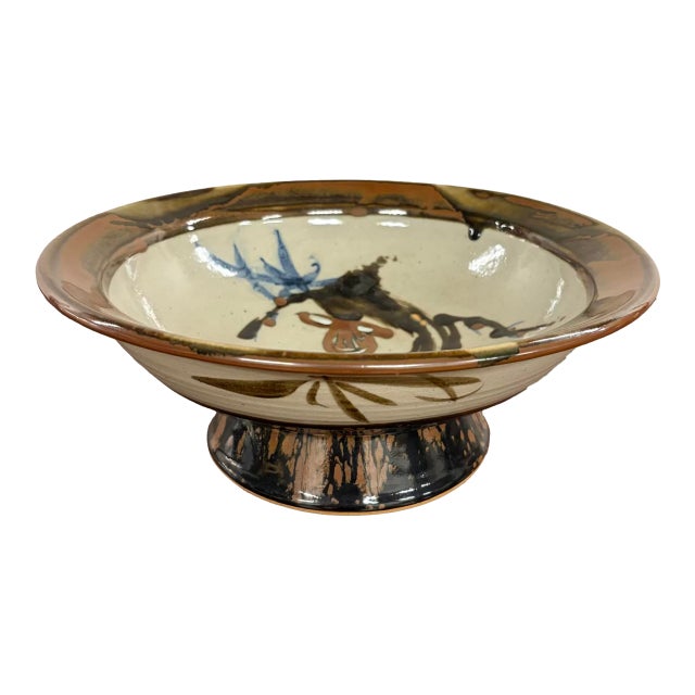 Vintage Japanese Mashiko Ware Pedestal Bowl by Takaichi Tokoi For Sale