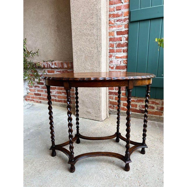 Antique English Oval Side Center Table Barley Twist Tiger Oak Jacobean C1920 For Sale In Dallas - Image 6 of 12