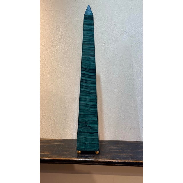 1960s 1960s Monumental Pair Faux Malachite Obelisks on Gold Ball Feet For Sale - Image 5 of 10