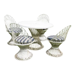 1960s Russell Woodard Four Chairs & Round Table of Spun Fiberglass - Set of 5