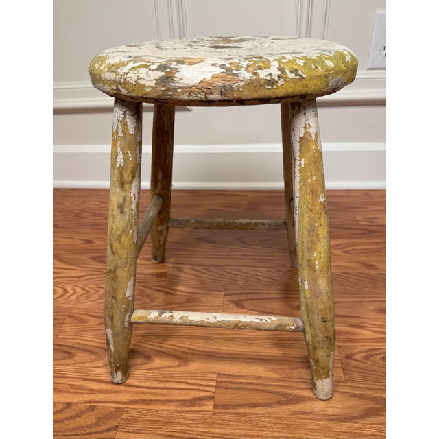 Antique Early American Farmhouse Painted Low Stool For Sale In Houston - Image 6 of 12