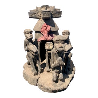 Mid 20th Century Monumental Brutalist Mambila Tribal Shrine Sculpture - Multi-Head Zoomorphic Carving, 27" Wide For Sale