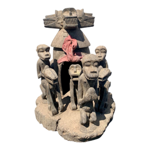 Mid 20th Century Monumental Brutalist Mambila Tribal Shrine Sculpture - Multi-Head Zoomorphic Carving, 27" Wide