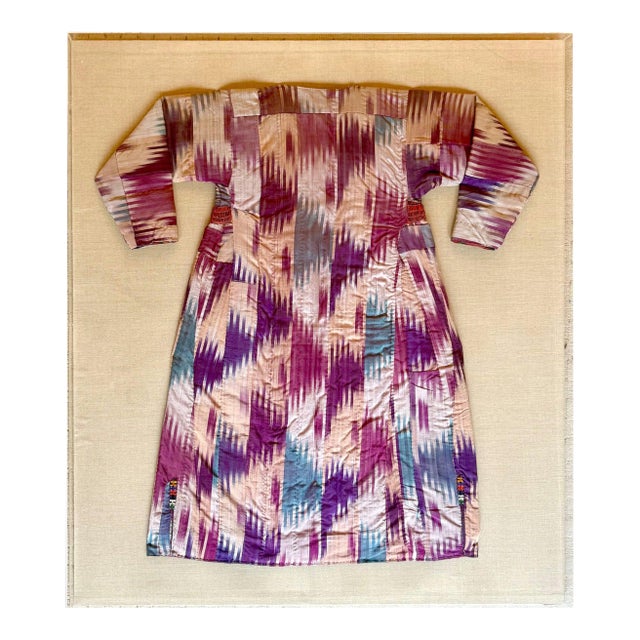 Framed Antique Silk Ikat Chapan Robe Central Asia with Provenance For Sale