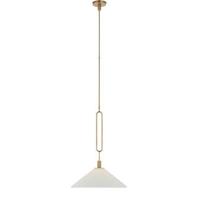 Ray Booth for Visual Comfort Signature Argo 19" Pendant in Antique Brass with Bisque Shade For Sale