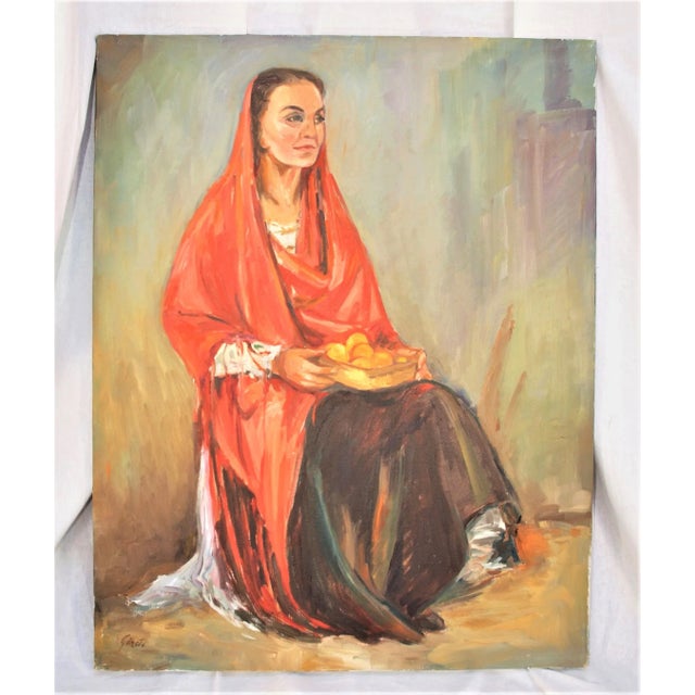 Vintage Oil Painting of a Woman Sitting by Catalina Garate For Sale In San Francisco - Image 6 of 6