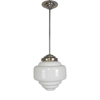 Art Deco Pendant Lamp with Stepped Opaline Shade, 1930s For Sale