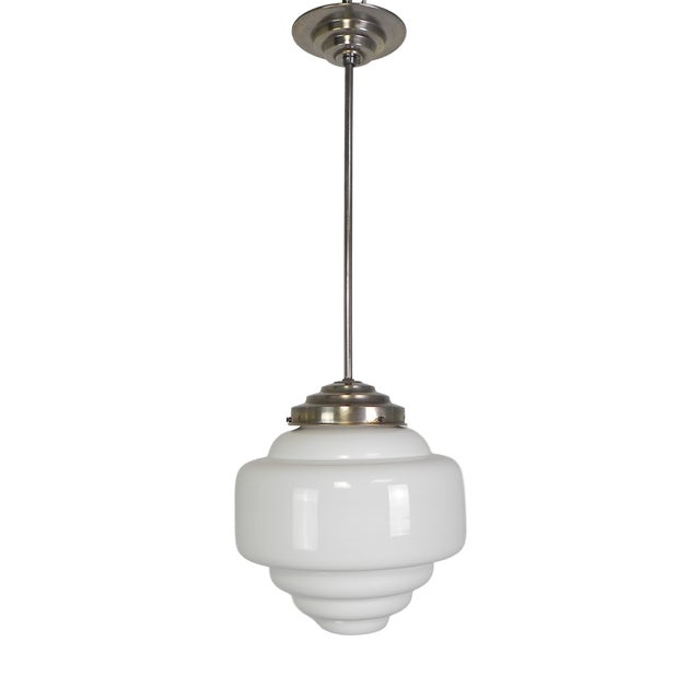 Art Deco Pendant Lamp with Stepped Opaline Shade, 1930s For Sale