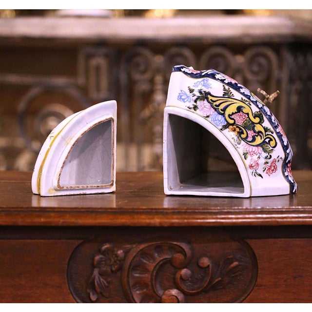 Mid-Century French Hand Painted Corner Desvres Wall Faience Lavabo Fountain For Sale - Image 11 of 16